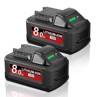 JUNWOOD 2Pack 8.0Ah m18 Battery Replacement for Milwaukee 18V Lithium Battery 18 Volt Compatible with 48-11-1810 48-11-1820 48-11-1840 48-11-1850 48-11-1828 48-11-1860 Cordless Power Tools