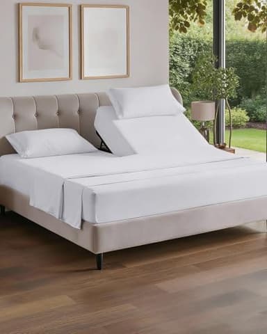Flex Top Split Head King 4 Piece Sheet Set - Comfy Breathable & Cooling Bed Sheets Set - Hotel Luxury Bedding for Women, Men, Kids, Teens, Boys & Girls - Deep Pockets, Ultra-Soft - Oeko-Tex - White