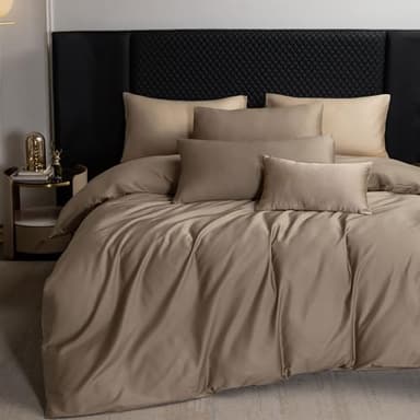 MooMee Duvet Cover Set 100% Extra Long Staple Cotton 600 Thread Count Silky Sateen Smooth Luxury Soft Breathable Durable Hotel Quality Bedding, 3 Pieces (Mocha Brown, King 104"x90")
