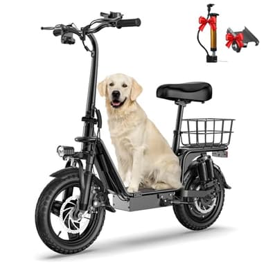 INSDRGN Peak 900W Electric Scooter Adults with Seat, 33 Miles Range, 48V 10.4Ah Removable Li Battery, 20MPH Folding E Scooter with Large Middle Basket, with Phone Holder Ebike for Pets & Cargo, Black