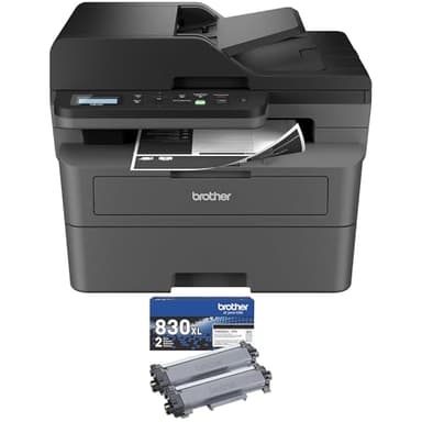 Brother DCPL2640DW Wireless Compact Monochrome Multi-Function Laser Printer Bundle High-Yield Toner, Black Twin Pack (3,000 Pages/Cartridge)