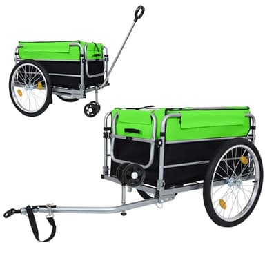 Aluminum Bicycle Trailer, Foldable Bike Cargo Trailer with Universal Hitch, Removable Oxford Fabric Cover, Bicycle Trailers Folding, for Camping, Groceries, 220 LBS Load Capacity, Black+Green
