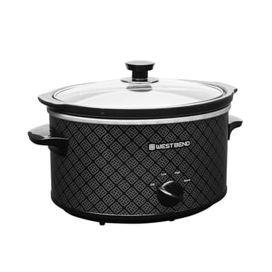 West Bend Slow Cooker 4-Quart Manual Crockery Style with Dishwasher Safe Oval Ceramic Crockpot and Glass Lid Two Temperature Settings Plus Keep Warm, 210-Watts, Black