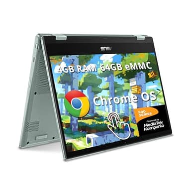 ASUS Chromebook Flip 14" FHD Touch Laptop, MediaTek Kompanio 520, 4GB RAM, 64GB eMMC, MediaTek Integrated Graphics, 720p HD Webcam, Chrome OS, WiFi 6, Gray Green(Renewed)