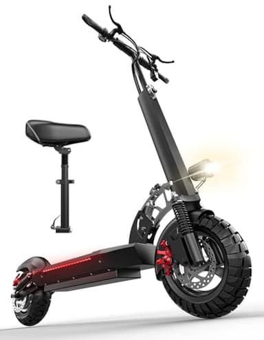 Electric Scooter for Adults with Seat, 1500W Peak Motor, 45-Mile Range, 25Mph Fast Speed, 48V 13AH Battery, Heavy Duty 300+ lbs, Dual Disc Brake, 10" Off-Road Foldable e Scooter for Adult