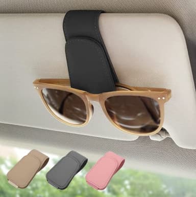 Ompellus Magnetic Leather Sunglass Holder, Eyeglass Hanger Clip for Car Sun Visor, Suitable for Different Size Eyeglasses(Black, 1 Pack)