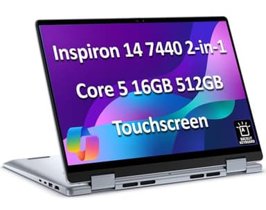 Dell Inspiron 14 7440 2-in-1 Laptop (14" FHD+ Touchscreen, Intel Core 5 120U (> i7-1355U), 16GB DDR5, 512GB SSD) for Creator, Designer, Backlit, 10-Hr Long Battery Life, Win 11 Pro w/ AI Copilot