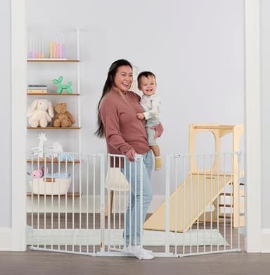 Regalo Safety 28"-76” Super Wide Configurable Baby Gate for Doorways & Open Spaces, 3-Panel Wall Mounted Safety Gate with Door for Babies, Toddlers & Pets, Includes Wall Mount Hardware