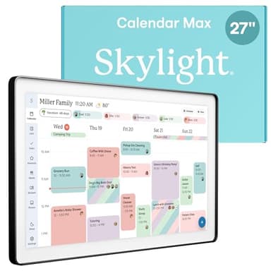 Skylight Calendar Max: 27-Inch Smart Digital Calendar & Chore Chart, Family Organizer with Interactive Touchscreen Display – Wall Mountable in Portrait or Landscape, Charcoal Shadowbox Frame