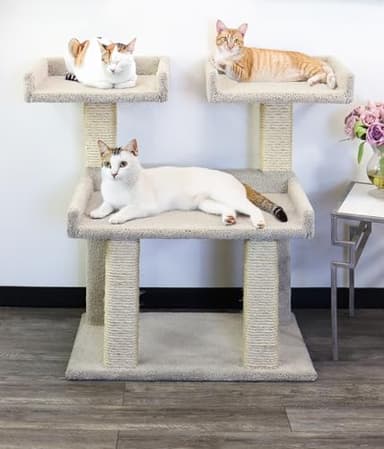 Prestige Cat Trees Maine Coon Deluxe Cat Perch – Made in USA Sturdy Solid-Wood Tower for Large & Multiple Cats – Easy 2-Step Assembly, Plush Carpet, Sisal Scratch Posts