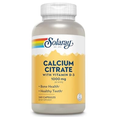 Solaray Calcium Citrate with Vitamin D3 1000mg - Bone Strength and Healthy Teeth Support - Gentle Digestion Formula - Lab Verified, 60-Day Guarantee - 60 Servings, 240 Capsules