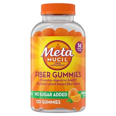 Metamucil Fiber Gummies for Adults, No Sugar Added Orange Flavor, 5g Prebiotic Plant Based Fiber Supplement Blend, 120 Count