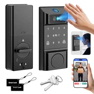 Smart Lock with Palm Vein&Facial Recognition& Fingerprint Keyless Entry Door Lock, Built-in Wi-Fi Deadbolt with Security Camera& Video Doorbell, App Control, Auto-Lock, Touch Keypad for Home Security
