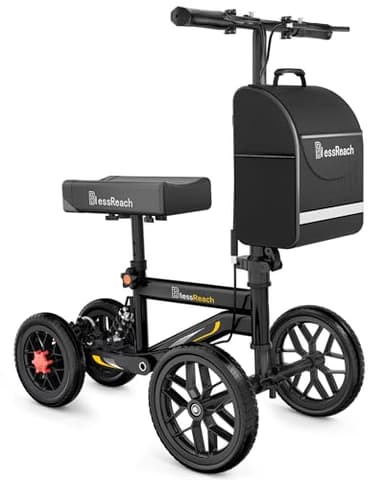 BlessReach Deluxe Medical Scooter Double Handbrake, All Terrain Steerable Knee Scooter Crutch Alternative, for Adults Injured Ankle & Foot Recovery in Blacks