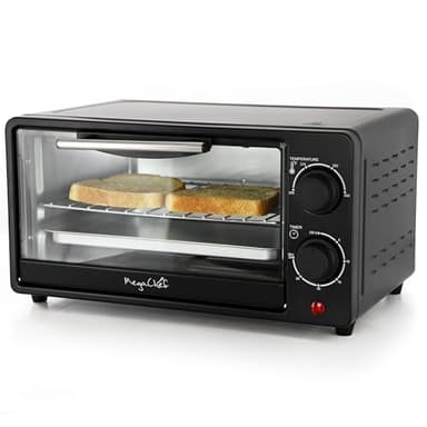 MegaChef 9.5 Quart Electric Counter Top 2 Slice Toaster Oven with Built in Timer, Bake, Broil, Toast (Black)