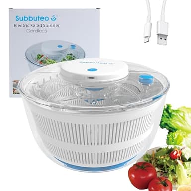 Electric Round Salad Spinner 4Qt – Hands-Free Drying with Large Capacity, Stable Balanced Spinning for Crisp Greens