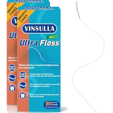 Dental Floss for Braces, Floss Threaders for Bridges and Implants, PTFE & PFAS Free Floss, 80 Pre-Cut Strands (Pack of 2)