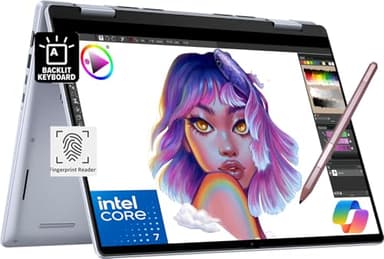 Dell Inspiron 14 7430 2-in-1 Business Laptop (14" FHD+ Touchscreen, Intel 10-Core i7-1355U, 16GB LPDDR5 RAM, 1TB SSD, Active Stylus) Backlit, FP, FHD Webcam, 2024 Inspiron 7000, Win 11 Pro, Silver