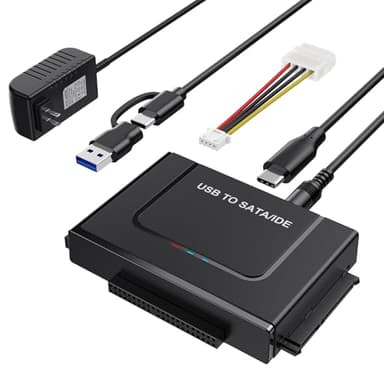 USB 3.0 to IDE SATA Adapter, USB Type C Hard Drive Reader External HDD Converter for 2.5/3.5 inches IDE SATA HDD SSD, 12V/2A Power Adapter Included
