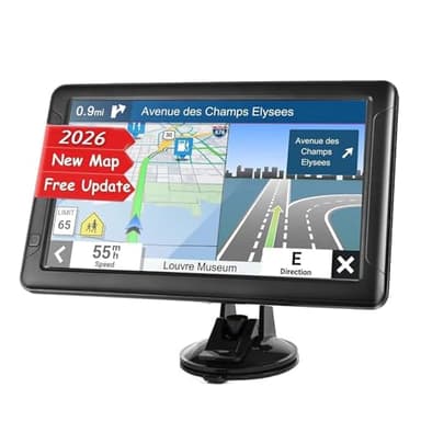 GPS Navigator for Car Truck RV, 9 ” Trucker GPS for Semi Truck 2026 Map， Real Voice Spoken Turn-by-Turn Direction Reminding Navigation System for Cars, Vehicle GPS with Speed and Red Light Warning