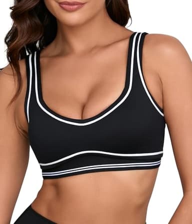 Move With You Womens Sweetheart Padded Sports Bra- Workout Fitness Square Neck Low Back Yoga Bra(Black,S1)
