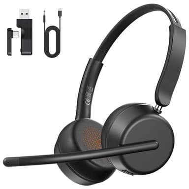 SEJJ Wireless Headset with Mic for Work, Bluetooth 5.4 Headphones with AI Noise-Canceling Mic for Clear Calls, Wireless Headsets with Mic Mute & USB A/C Dongle for PC, Computer, Laptop, Black