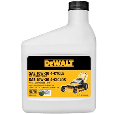 DEWALT Biosynthetic SAE 10W-30 Oil – 4-Cycle Engine Oil for Small Engines, Generators & Outdoor Power Equipment – Meets and Exceeds API SP – Extended Interval, Cold Start Protection – 18 oz