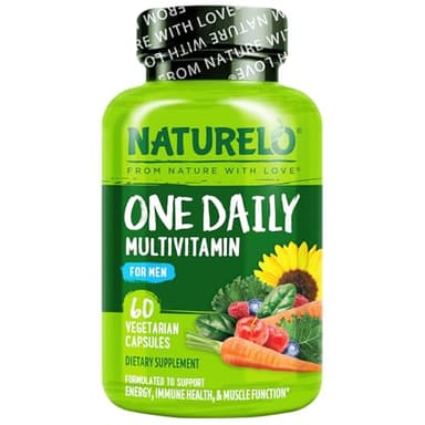 NATURELO Mens Multivitamins - One Daily Multivitamin for Men with Vitamins, Minerals & Organic Whole Foods, Boost Energy & Health, Non-GMO, 60 Vegetarian Capsules