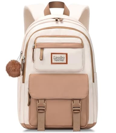 LIECDRO Girls backpacks, Cute backpack for school, College high middle school Book Bag, Laptop backpack for women, Water Resistant Bookbag for girl, mochilas escolares para niñas,Beige