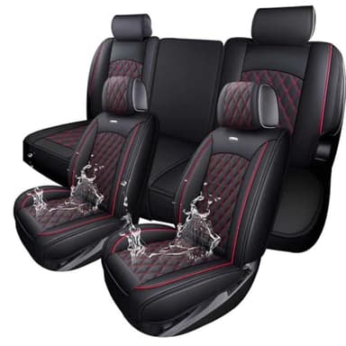 Aierxuan Truck Seat Covers for Chevy Silverado GMC Sierra Trail Boss Z71 Pickup 2007-2026 1500 2500HD 3500HD Crew Double Extended Cab Waterproof Leather (Full Set, Black-Red)