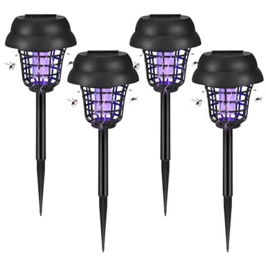 4 Pack Solar Bug Zapper Outdoor Waterproof, 2025 Upgraded Mosquito Zapper & Killer for Gnats, Flies, Insects, Solar Powered Bug Lights for Yard, Garden, Patio, Farm