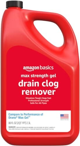 Amazon Basics Max Strength Drain Cleaner Gel, Hair Clog Remover, Dissolves Grease, Safe on All Pipes, 80 Fl Oz