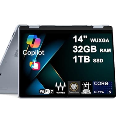 Dell 14 Plus 2-in-1 Laptop 14" WUXGA Touch Intel 8-core Ultra 9 288V (Up to 48 AI Tops) 32GB RAM 1TB SSD Backlit Fingerprint Wi-Fi7 for Creator Business Professional Win11 w/Copilot+ AI
