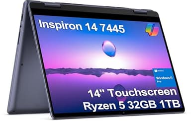Dell Inspiron 14 2-in-1 Touchscreen Laptop (14" FHD+ IPS, 32GB DDR5 RAM, 1TB SSD, AMD Ryzen 5 8640HS (> intel i7-1255U)) Inspiron 7445 for Business, Students, Backlit, FP, FHD Webcam, Win 11 Pro