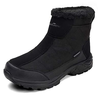 SILENTCARE Men's Warm Snow Boots, Fur Lined Waterproof Winter Shoes, Anti-Slip Lightweight Ankle Boot (13 M US, Black)