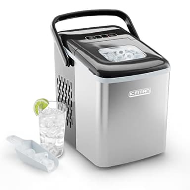 Iceman Dual-Size Countertop Ice Maker Machine, Portable, Creates 2 Cube Sizes in 6 Mins, Holds 1.3 lb. of Ice, Makes up to 26 lb in 24 Hours, Self-Cleaning Scoop Included, Stainless-Steel