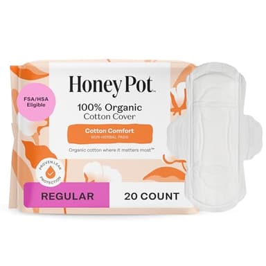 The Honey Pot Company - Sanitary Pads for Women - Non-Herbal Regular Flow w/Wings - Organic Cotton Cover & Ultra-Absorbent Pulp Core - Feminine Care - 20 ct