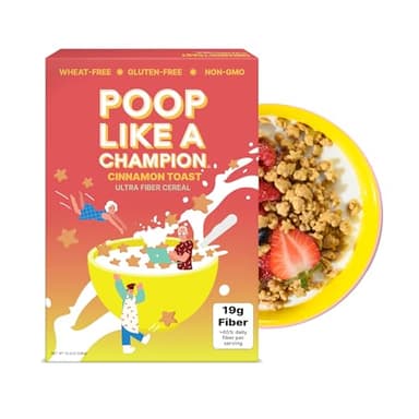 Poop Like A Champion High Fiber Cereal - Cinnamon Toast Flavor | Keto Friendly Low Carb Gluten Free & Healthy | Breakfast Essentials with Soluble, Insoluble & Psyllium Husk Powder