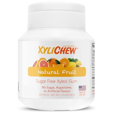 Xylichew Xylitol Gum - Chewing Gum Sugar Free, Aspartame Free, Gluten Free, Keto - Sugarless, Healthy, Natural Oral Care - Relieves Bad Breath and Dry Mouth - Fruit, 60 Count