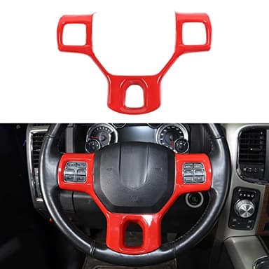 Hoolcar Interior Steering Wheel Cover ABS Trim for 2010-2017 Dodge RAM 1500 Accessories, Red