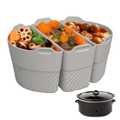 TAYDOIBAN Silicone Slow Cooker Liners Compatible With Crock Pot 6-8 QT,Slow Cooker Divider Allows Cooking Three Different Meals At Once Time (gray)