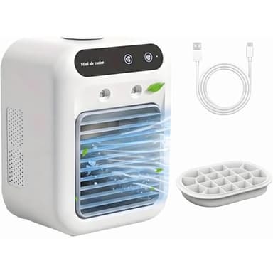 WJIANXIN Mini Portable Air Conditioner for Car, Camping & Bedroom - 500ML Water Tank with Ice Lattice, Touch Screen Evaporative Cooler, 2 Speeds Ultra-Quiet 50dB Office AC