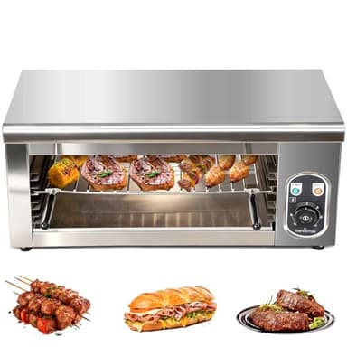 Commercial Electric Cheese Melter Salamander Broiler, 2000W Steak Broiler with Adjustable Temp Control (122°F-572°F), Wall Mount or Countertop, Stainless Steel Raclette Grill, for Cheese, Steaks