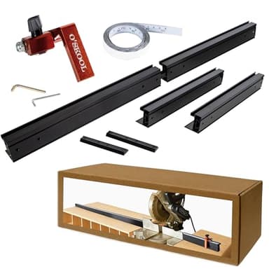 O'SKOOL Miter Saw Fence System with Adjustable Flip Stop – 68" Expandable Aluminum Track with Dual-Direction Measure Tape for Radial Arm Saws, Drill Presses, and Woodworking Stations, RTS024