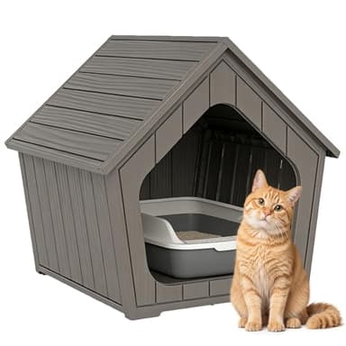 GULAIMOAO Cat Litter Box Enclosure, Hidden Covered Litter Box Furniture with Air Holes, Resin Outdoor Cat House Weatherproof, Wide Opening Design for Easy Cleaning, Grey