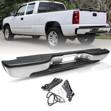 BRYGHT Chrome Rear Step Bumper Assembly Fits for 1999-2006 Chevy Silverado GMC Sierra 1500 2500 Back Bumper GM1103122