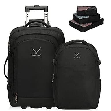 Hynes Eagle 2 in 1 Travel Backpack 22 inches Carry on Luggage 63L Rolling Backpack for Men Women with Packing Cubes 3PCS Set Black