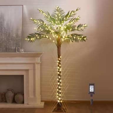 LITBLOOM Artificial Palm Tree with Lights 6FT 220 LED Fairy Lights, Lighted Palm Tree Plug in for Indoor Outside Home Room Patio Pool Decoration