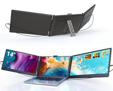 Ygretyrjh Laptop Screen Extender, 14" Triple Portable Monitor for Laptop, 1080P FHD IPS Screen Extender Monitors for 13"-17", Travel Monitor for Mac/Windows/Chrome, Built-in Speakers