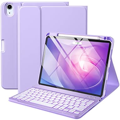 Harvopu Keyboard Case Compatible with iPad Air 11-inch/Air 5th 4th Generation Case with Keyboard-Backlit Detachable, Folio Cover with Pencil Holder for Air 11" M3/M2 (2025/2024), Air 5/Air 4 (Purple)